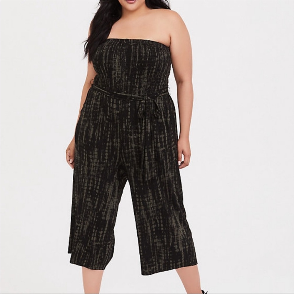 Torrid Olive and Black Tie Dye Jumpsuit